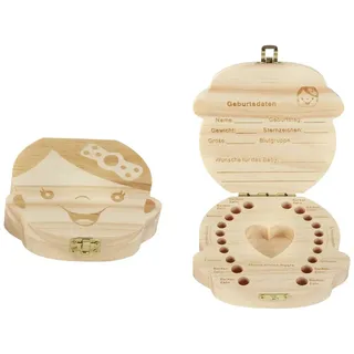 Spetebo Holz Zahndose Mädchen - Milchzahn Dose Milchzähne Box Zahn Döschen Geschenkidee