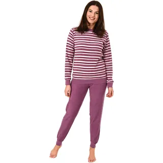 Eleganter Damen Frottee Pyjama Schlafanzug mit Bündchen in Streifenoptik - 291 201 13 572, Farbe:Beere, Größe2:40/42 - 40