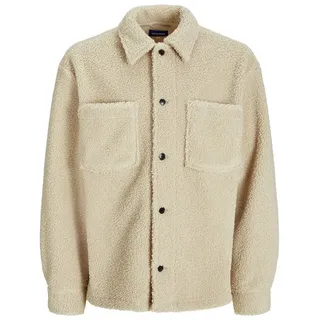 Jack & Jones Blouson Teddy Design mit Karomuster und Knopfverschluss JORNEWTON TEDDY OVERSHIRT LS LN beige XXL (58/60)