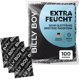 BILLY BOY Kondome Extra Feucht 100er | 56 mm | Kondome BREITER mit mehr Gleitfilm & angenehmen Duft | 100 Stück