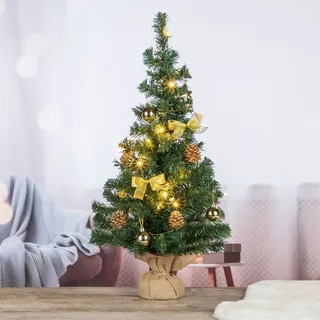 Geschmückter Künstlicher Weihnachtsbaum 75 cm LED Tannenbaum Christbaum gold