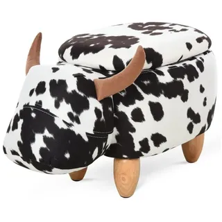 Homcom Tierhocker mit Stauraum Schweinchen Fußbank Schwarz Weiß 62 x 35 x 36 cm