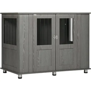 PawHut Hundekäfig Haustierkäfig, Hundehütte mit Schloss, Magnettür, Fenster, Hundebox für extra große Hunde, Grau,