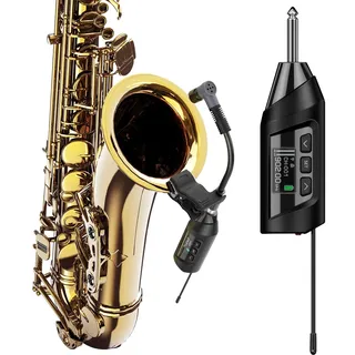 SGPRO Kabelloses Saxophon Mikrofonsystem, Mikrofon für Saxophon und Trompete, Voreingestellter EQ & Echo Level 196 Ft Übertragung Wiederaufladbarer Kompakter Sender und Empfänger