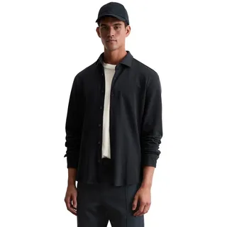 Marc O'Polo Langarmhemd MARC O'POLO, Damen, Gr. XL, N-Gr, schwarz navy, Piqué, Obermaterial: 100% Baumwolle, 2-Knopf-Manschette, Hemden Langarmhemd, Shaped Fit, mit feiner Piqué-Struktur