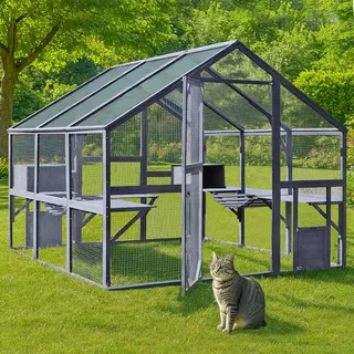 Wiltec Freilaufgehege Katzen 280x187x187cm Katzenfreigehege Holz, Außengehege Verschiedene Ebenen, Katzengehege für Garten, Balkon