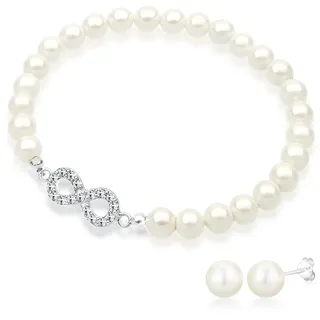 Elli Schmuckset Set mit Infinity Symbol Muschelkernperlen Weiß 925 Sterling Silber, Infinity weiß