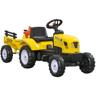 Homcom Trettraktor mit Anhänger Tretauto Traktor Kindertrettraktor Spielfahrzeug für Kinder Metall Gelb 133 x 42 x 51 cm