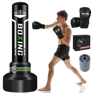 JUOIFIP Boxsack Erwachsene 180cm, Upgraded selbst aufblasen schweren Boxsack mit Boxhandschuhen und Built-in Luftpumpe für die Ausbildung MMA Muay Thai Fitness Anfänger