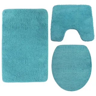 nyvi Badematte NYVISpa Lasalle - Badezimmerteppich + rutschfest, Saugfähig, Schnell Trocknend, Fußbodenheizung geeignet, Waschbar, Weich Farbe:Aqua;Größe:Set 3-teilig