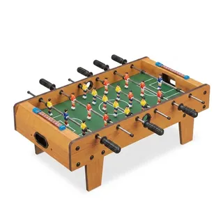 Relaxdays Tischkicker, Tischfussball Kinder und Erwachsene, Fußball Tischspiel, Holz-Optik, B x T 69 x 37 cm, grün-braun