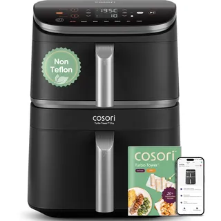 COSORI Turbo Tower Pro Smart Airfryer, 10,8L Keramikbeschichtung Heißluftfritteuse, DualBlaze-Technologie und WLAN-Steuerung, Silbergrau