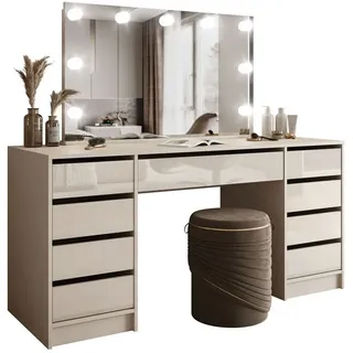 Lookway Schminktisch MADA DOUBLE ELITE mit Spiegel und Beleuchtung beige