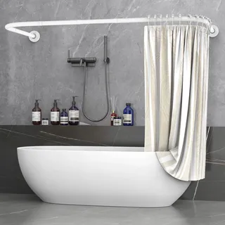 Misounda Duschvorhangstange U/L Form 75×(150-190)×75 cm - Duschstange für Duschvorhang Badewanne Ecke Schiene mit Stange 2 in 1 - Ohne Deckenhalterung - Inkl 24 Ringe aus Edelstahl - Weiß