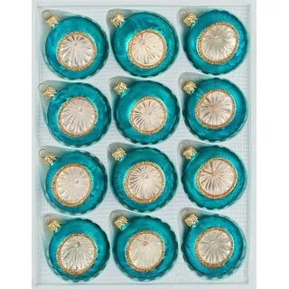 Navidacio 12 TLG. Glas-Weihnachtskugeln Set in 'Vintage Ice Petrol-Türkis Gold' - Reflektorkugeln - Reflexkugeln - Reflector Ball