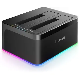 Inateck RGB Festplatten Dockingstation USB 3.0 mit Offline-Klonfunktion, für 2.5 u. 3.5 Zoll SATA HDDs und SSDs, UASP Unterstützt, Schwarz