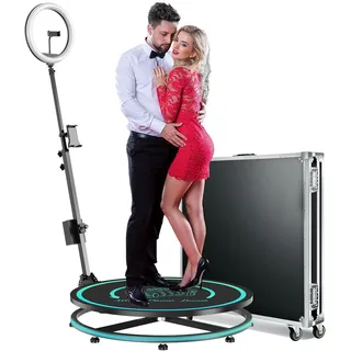 360 Photo Booth mit einfachem Transportkoffer, 68cm360° fotokabine Maschine mit RGB-Ringlicht, Fernbedienung, Kostenlose Logo Anpassung, Software Steuerung, für 2-3 Personen