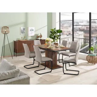 Hela Essgruppe »Ariana, Esstisch mit 6 Stühlen, ausziehbarer Küchentisch« Set, 1 Tisch ausziehbar / 6 Stühle, 7 Stk. tlg. Tisch 120-160cm, 6 Stühle mit hoher Belastbarkeit, grau