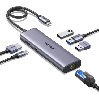 UGREEN Revodok 1061 USB C Hub Ethernet, 4K HDMI, PD100W, 3*USB A 3.0 Docking Station kompatibel mit iPhone 17/16, MacBook Pro M4, Mac mini M4, iPad, Surface, Galaxy S24, Steam Deck usw.