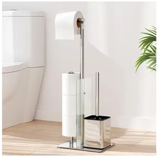 LuxusKollektion Toilettenpapierhalter Toilettenpapierhalter stehend mit WC Bürste Edelstahl Garnitur
