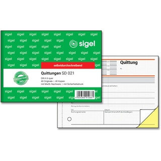 Sigel SD021 Quittungsblock A6 quer 2x40 Blatt selbstdurchschreibend, mikroperforiert, aus nachhaltigem Papier