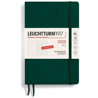 Leuchtturm1917 370524 Wochenkalender & Notizbuch 2025, Paperback B6+ Softcover - 12-Monats-Planer, 80 g, liniert - Forest Green