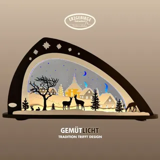 Weigla Stille Nacht braun, blau, B:66cm H:33,8cm T:6cm, Holzwerkstoff, Plexiglas, Schwibbögen, Erzgebirge garantiert, aus Buchenholz - Acrylglas