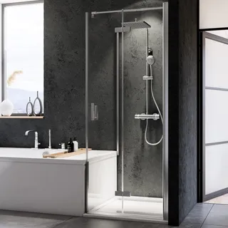 Breuer Panorama Badewannenseitenwand für Drehfalttür (neben Wanne) Wandanschlag links Klarglas hell mit DualPlus 75 cm - Alu Chromeffekt - 3380 005 070 002