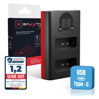 Baxxtar 18572 DMW-BLG10 E DMW-BLE9 Leica BP-DC15-E Akku Ladegerät - Mini Dual LCD mit Eingang USB-C und Micro-USB