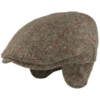 Breiter Herren Winter Schiebermütze mit Ohrenklappen Flatcap Schirmmütze 100% Wolle mit ausklappbarem Ohrenschutz Mütze 65 - 65