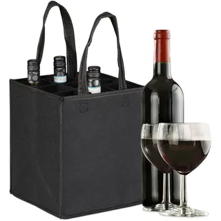 Relaxdays Flaschentasche 9 Flaschen, Flaschenträger für Wein Bier, Leergut, Getränketasche, HBT 45 x 24 x 24 cm, schwarz