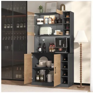 Odikalo Küchenbuffet Küchenschrank Vitrine Sideboard Ablagefach Weinregal Schwarz/Grau grau