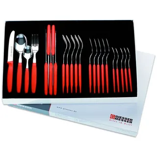 GIESSER Besteck-Set Allzweckmesser, Gabel, Löffel, Teelöffel 9879 sp 24, 6 Personen, Edelstahl, spülmaschinenfest, Made in Germany, formschön, stabil rot
