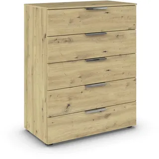 Rauch Möbel Kommode, für Schlafzimmer, Kinderzimmer, Wohnzimmer, Jugendzimmer, Flur, Garderobe, 5 Schubladen, mit Softclose Funktion, Farbe Eiche Artisan, Holz, Breite 80 cm,