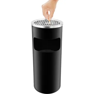 Fyssnn 2-in-1 Standaschenbecher für draußen mit Deckel, 15L Mülleimer & Aschenbecher Outdoor, entnehmbarer Inneneimer, Windfester Abfalleimer für Garten, Terrasse, Balkon, Küche, Pub (Schwarz)