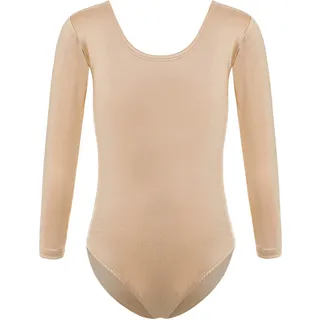TiaoBug Mädchen Ballett Body Trikot Kinder Kurzarm Langarm Ballettanzug Turnanzug Gymnastikanzug Hautfarbe Rundhals 110-116