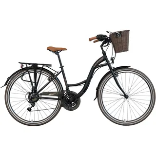 LUCHS 26" Zoll Feline Hollandrad MIT RATTANKORB – Hollandrad, Cityrad mit 21 Gängen Mädchenfahrrad, Mädchen, Damen, Damenfahrrad, Cityrad, Holland 41cm Rahmenhöhe // Schwarz