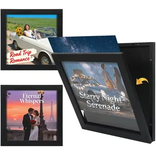 KMQRDZi Vinyl-Schallplattenrahmen für die Wand, Schallplatten-Displayrahmen mit UV-Schutz und Kratzfest, Frame für Vinyl und LP Cover, Albumrahmen für 30,5 x 30,5 cm LP-Albumcover Schwarz (3 Stück)