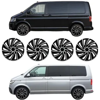 Premium Radkappen 17 Zoll kompatibel mit VW T5 T6 T6.1 Stahlfelgen in Schwarz-Silber-Matt 4er-Satz Radzierblenden Radblenden Raddeckel Radabdeckungen Zierblenden Zierkappen