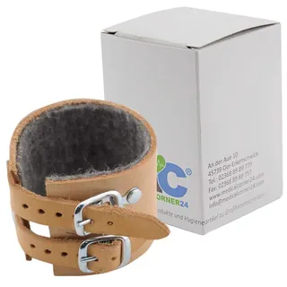 Medicalcorner24 Handgelenkriemen Handgelenk Bandage Leder, gefüttert, 2 Schnallen, Gr. 18, 1 Stück