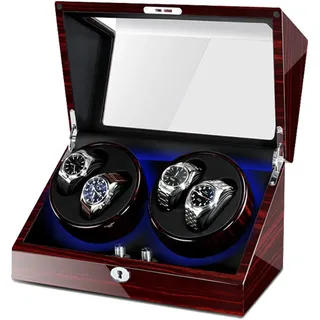 PAHION Uhrenbeweger Für 4 Uhren Watch Winder Für Automatikuhren Drehen Uhrenbeweger Mit Japanischem Mabuchi-Motor Weiche Und Flexible Uhrenkissen Batteriebetrieb Oder Netzteil(E)