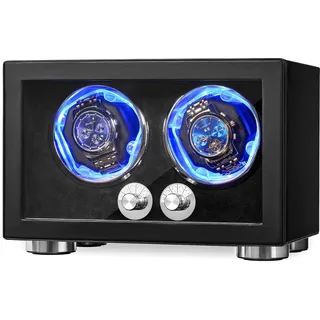 ANWBROAD Uhrenbeweger für Automatikuhren Doppel-Uhrenrotator mit LED und 4 Drehmodi Uhrendreher Superleiser Mabuchi-Motor Uhrenbeweger-Box mit Adapter Geschenk für Männer JWW004B