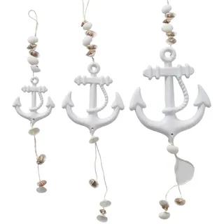 3er Set Metall Anker - weiss - Hänger Eisen Metallanker Deko Anhänger 18 bis 54cm Geschenkset n211 maritim Fensterdeko Mobile Traumfänger Muscheln Nordsee Ostsee