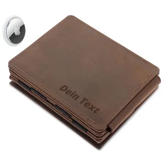 Jaimie Jacobs Flap Boy XL mit Gravur für Apple AirTag - Magic Wallet mit Münzfach Leder (Büffelleder Braun)