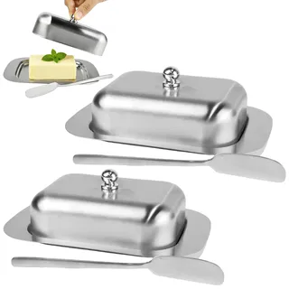 4 Sets Butterdose Edelstahl mit Deckel Buttermesser, Spülmaschinengeeignet | Butterglocke für 250g Butter Margarine Butterbehälter, Große Butterbox für Küche, Frühstück, Kühlschrank