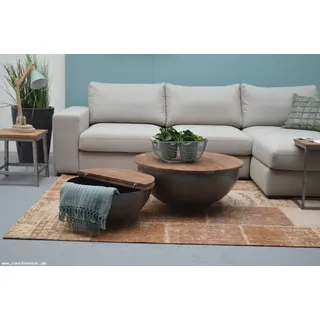 Couchcenter Couchtisch DESIGN Couchtisch Mangoholz Suzan Metall rund Beistelltisch Halbkugel, Massivholz grau 60 cm