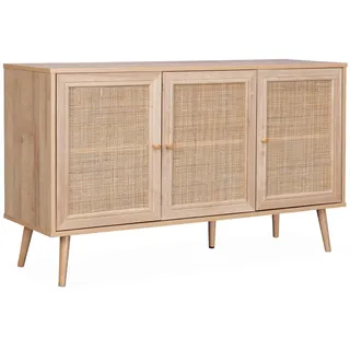 Sideboard mit Rattangeflecht 120 x 39 x 70 cm - 2 Ebenen - 3 Türen - Skandinavische Möbelbeine