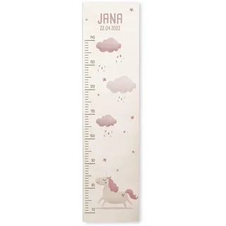 Personalisierte Messlatte für Kinder mit buntem Wunschdruck - 70-140 cm - Größenmesser Kinderzimmer aus Holz - Wand Dekoration Messleiste Kind - Personalisiertes Geschenk Baby (Einhorn)