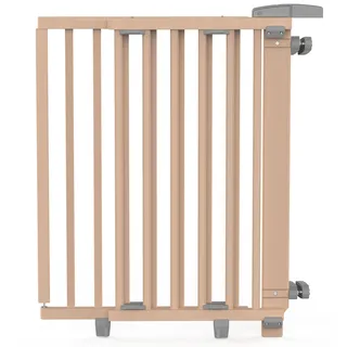 Geuther Treppenschutzgitter Oris | Türschutzgitter zum Anschrauben inkl. 2X Klemmen für Treppengeländer, Breite 67-95 cm | Stabiles Türgitter mit Schwenktür | Kindergitter Holz, Natur lackiert