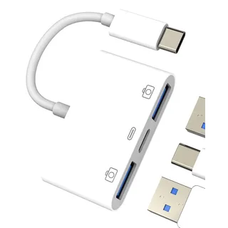 USB C auf USB Adapter(3in1)für Apple Splitter OTG 3.0 Type C Stecker Laden Kabel Converter für iPhone 16 15 Pro Max für iPad MacBook Tablet Kompatibel für Samsung S25 S24 S23 Thunderbolt Kamera Memory